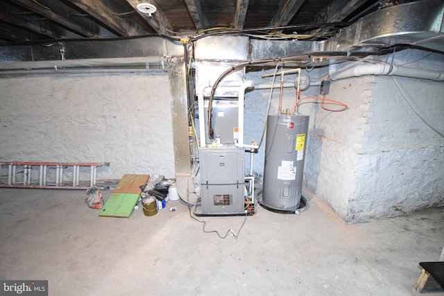 utility room with electric water heater and heating unit