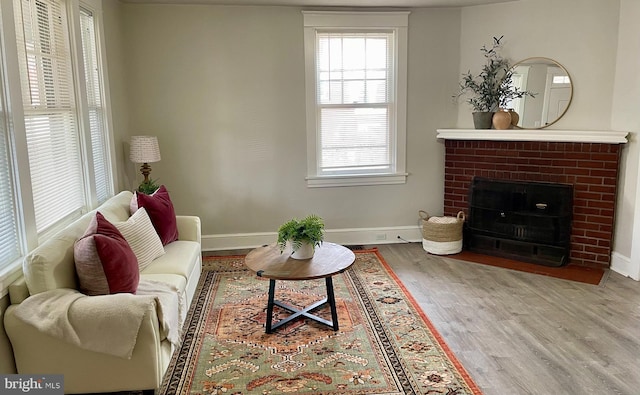 living room featuring hardwood / wood-style floors and a fireplace