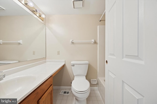 full bathroom featuring tile patterned flooring, vanity, bathtub / shower combination, and toilet