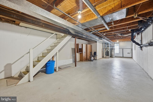 basement featuring gas water heater