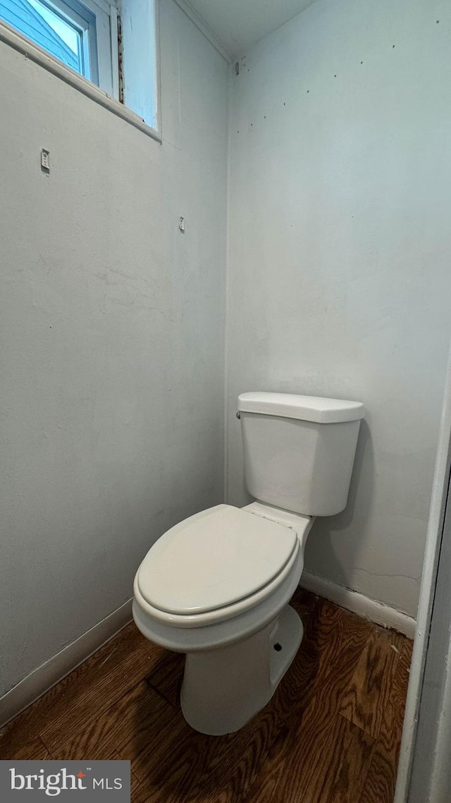 bathroom with hardwood / wood-style floors and toilet