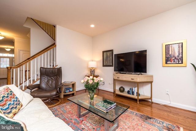 living room with hardwood / wood-style floors