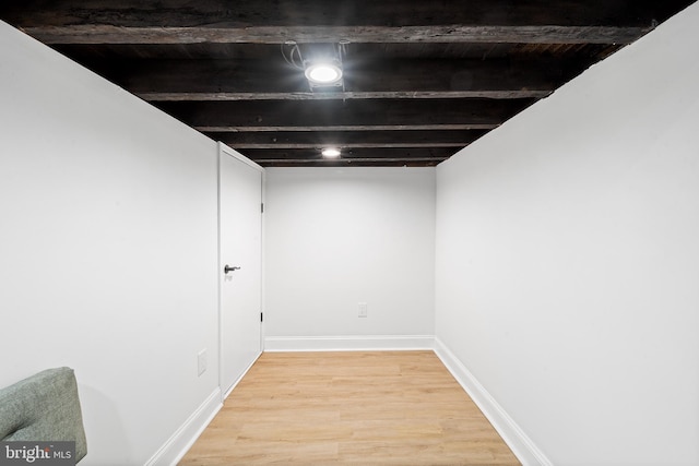 basement with light wood-type flooring