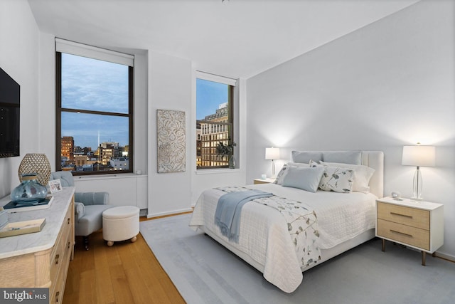 bedroom with dark hardwood / wood-style floors