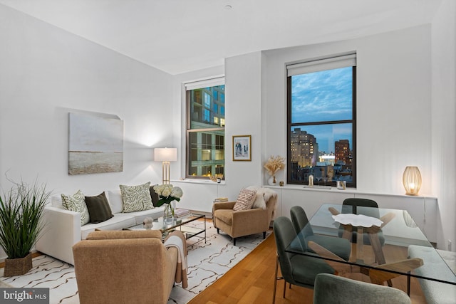 living room with light hardwood / wood-style flooring