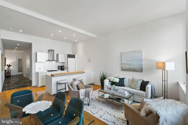 living room with light hardwood / wood-style flooring