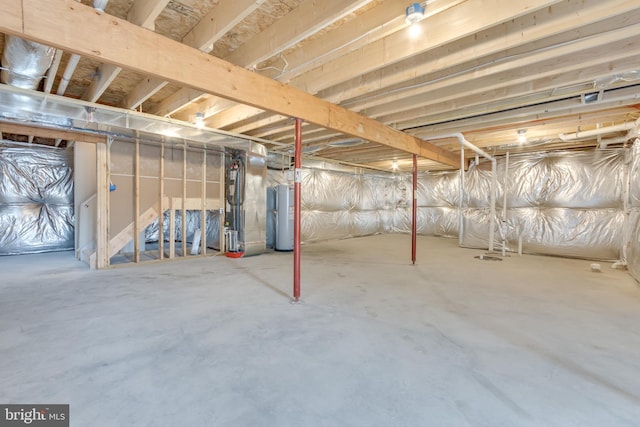 basement with electric water heater and water heater