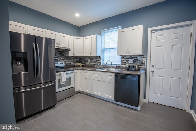 kitchen featuring white cabinetry, sink, decorative backsplash, and appliances with stainless steel finishes