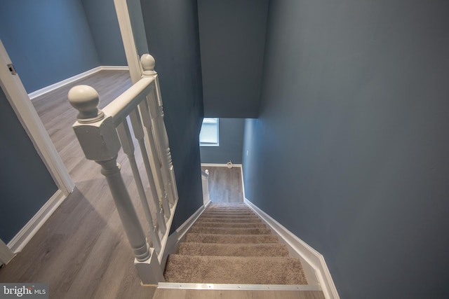 stairway with hardwood / wood-style floors