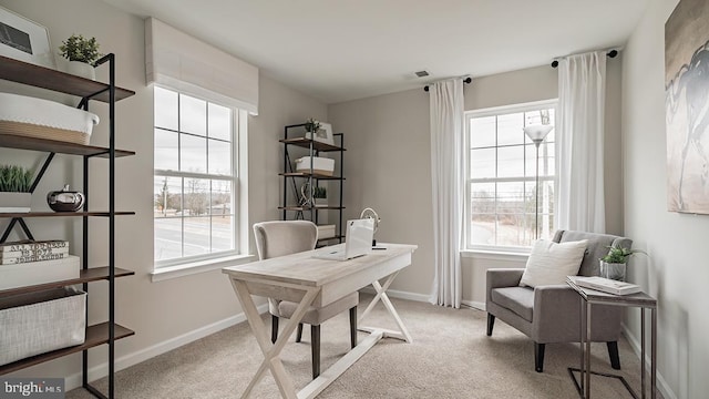 carpeted office space with plenty of natural light