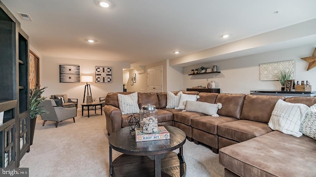 living room with light carpet