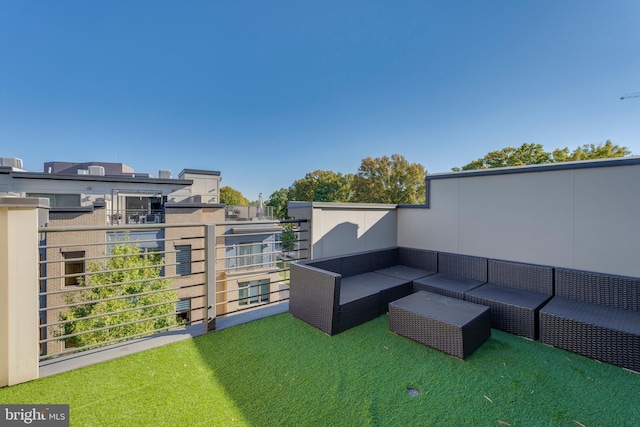 view of patio featuring outdoor lounge area and a balcony