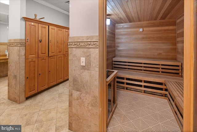 view of sauna featuring tile patterned flooring