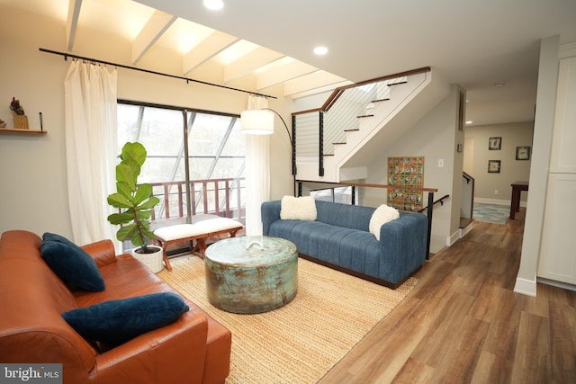 living room with hardwood / wood-style floors