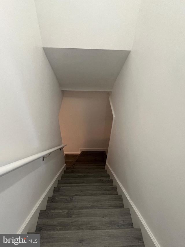 stairway featuring hardwood / wood-style floors