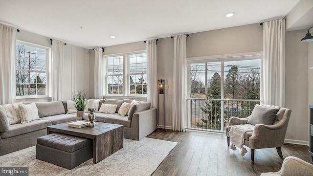 living room with dark wood-type flooring