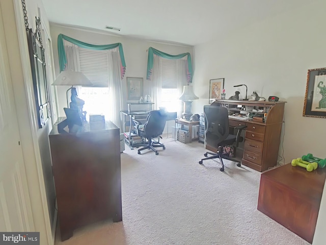 view of carpeted home office