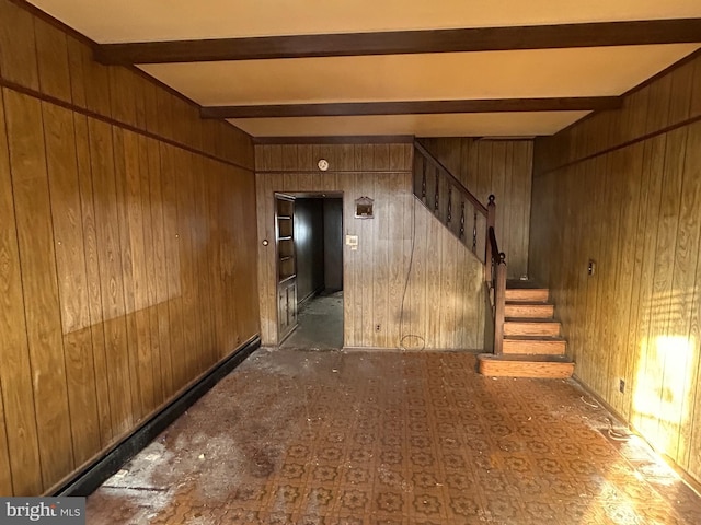 basement with wood walls