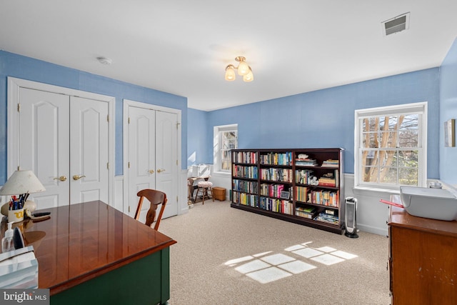 office with light carpet