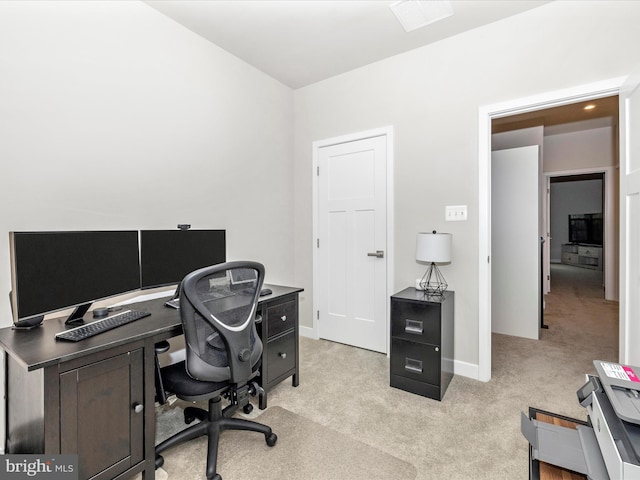 office space featuring light colored carpet