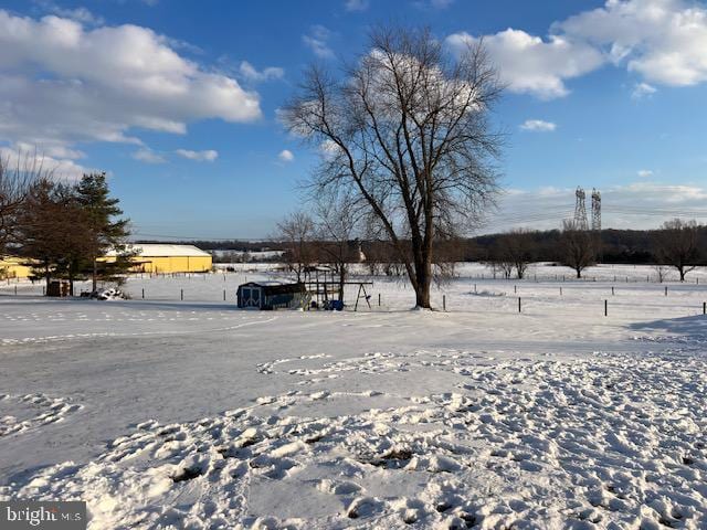 view of yard covered in snow