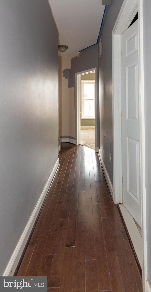 hall with dark wood-type flooring