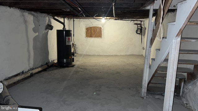 basement featuring water heater