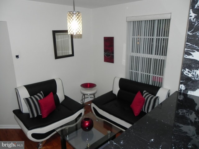 living room with dark wood-type flooring