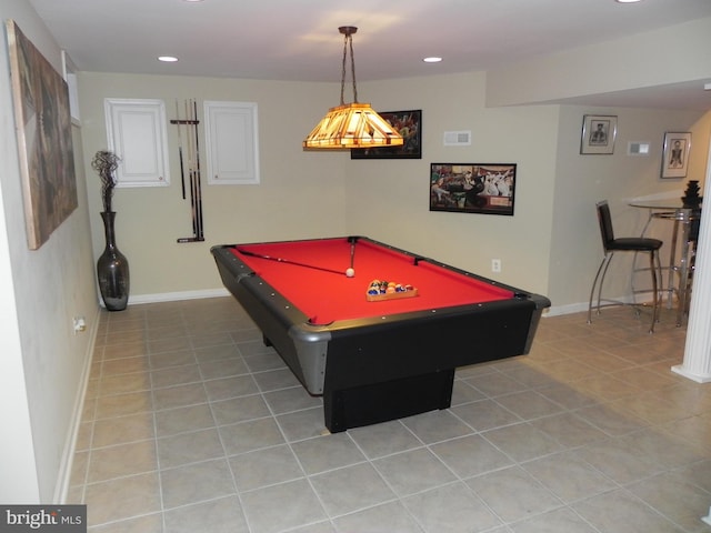 rec room with pool table and tile patterned floors