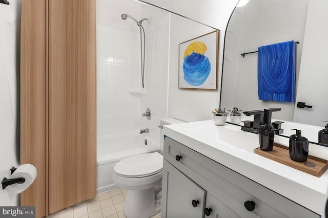 full bathroom with tile patterned flooring, vanity, tub / shower combination, and toilet