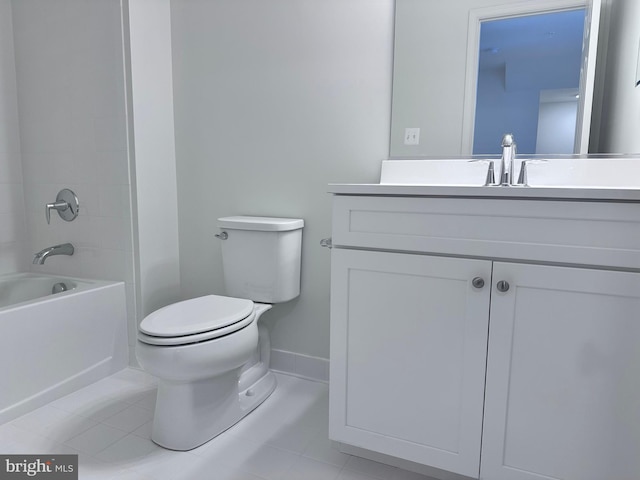 full bathroom with shower / bath combination, vanity, tile patterned floors, and toilet