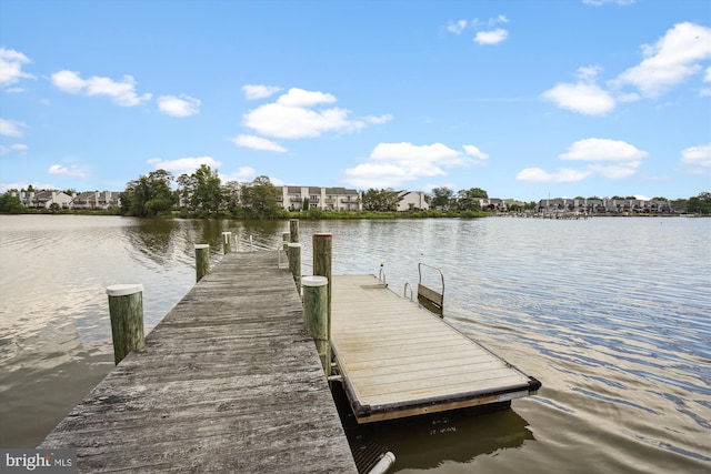 dock area with a water view