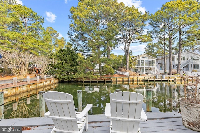 view of dock with a water view