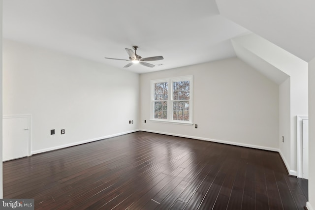 additional living space with hardwood / wood-style flooring, ceiling fan, and vaulted ceiling