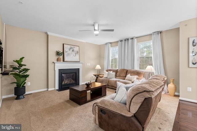 living room with ceiling fan