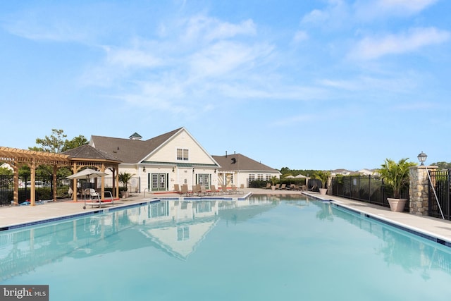 view of pool featuring a gazebo, a patio, and a pergola