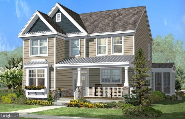 view of front of property featuring a porch and a front lawn