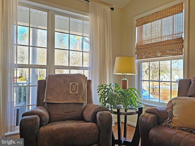 living area with hardwood / wood-style flooring