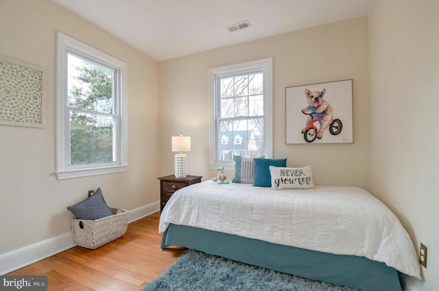 bedroom featuring hardwood / wood-style flooring and multiple windows