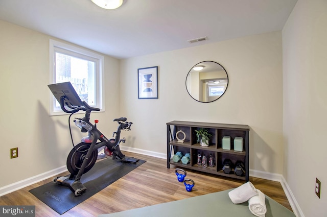 exercise room featuring hardwood / wood-style flooring