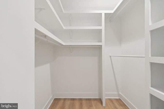 walk in closet with wood finished floors