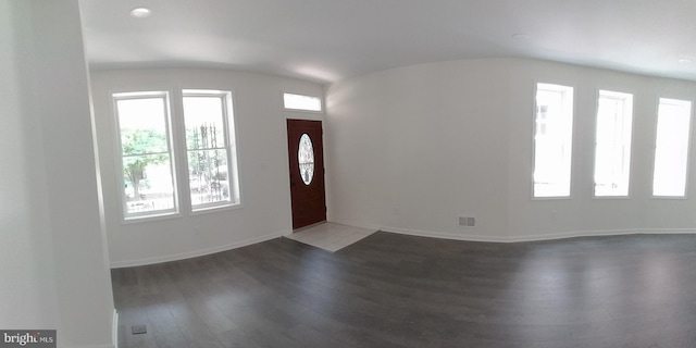 entryway with dark hardwood / wood-style flooring