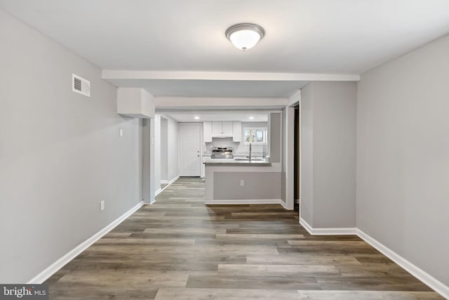 hall featuring hardwood / wood-style floors and sink