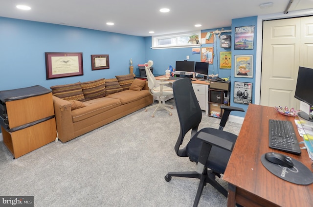 view of carpeted home office