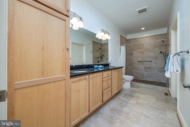 bathroom featuring a shower with curtain, vanity, and toilet