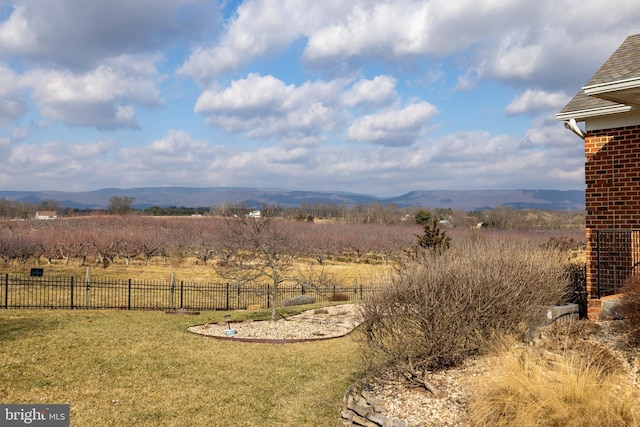 view of yard featuring a mountain view and a rural view