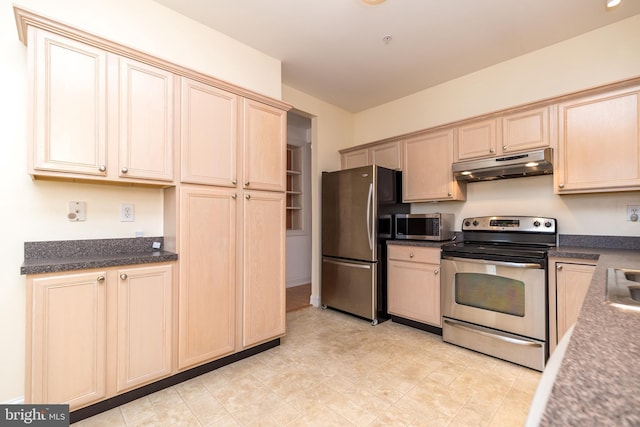 kitchen featuring appliances with stainless steel finishes, light brown cabinetry, and sink