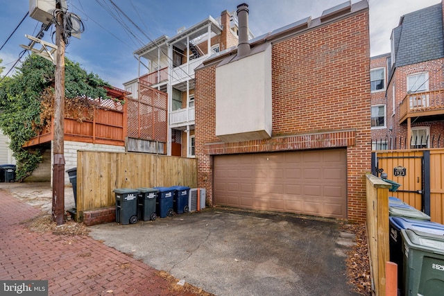 exterior space with a garage