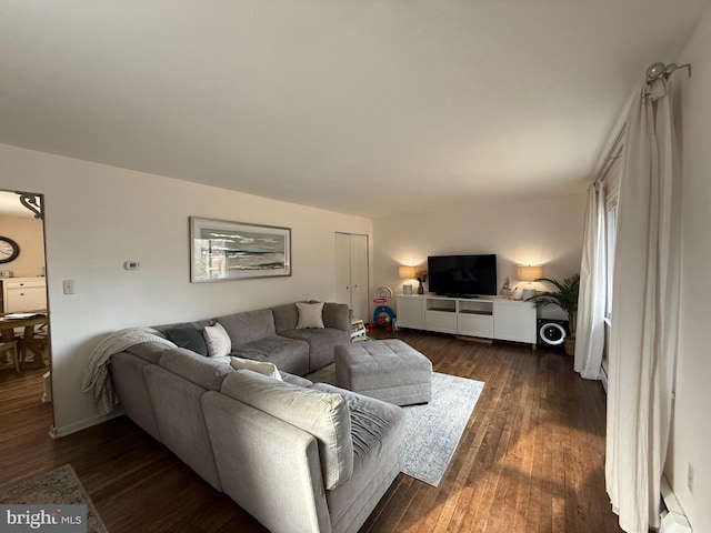 living room with dark hardwood / wood-style floors