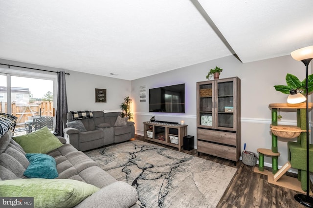 living room with dark hardwood / wood-style floors